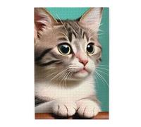 A curious cat Picture puzzle.Wooden Jigsaw Puzzle for Adults, Unique Wall Art Decor Gift