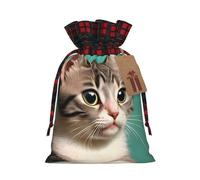 A curious cat Print Christmas Drawstring Bags Snack Wrap, Reusable Holiday Treat Sacks for Presents S