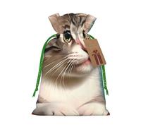 A curious cat Print Drawstring Favor Bags, S Holiday Pouches, Treat Sacks, Christmas Treat Bags