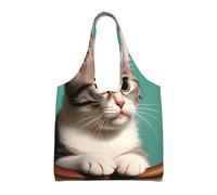 A curious cat Printed Canvas Bag Women's Fashion Shoulder Tote Bag Lightweight Shopping Bag