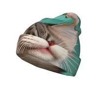 A Curious cat Printed Knit Hat, Warm and Comfortable Winter Hat, Windproof and Breathable for Cold Seasons Black