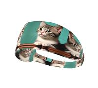 A Curious cat Printed Sports Headbands Wicking Hair Headwraps, Non-Slip Workout Headbands for Gym, Running, Yoga, Tennis