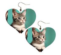 A curious cat Prints Stylish Heart-Shaped Earrings Lightweight Women'S Accessories Perfect For Parties And Valentine'S Day.