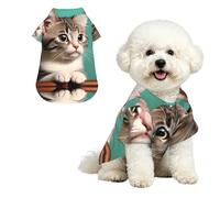 A curious cat S Pet Hawaiian Shirt for Small Dogs-Cute Summer Beach Outfit for Puppy, Soft Breathable Cat Clothes with Buttons
