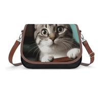 A Curious Cat Shoulder Bag for Women, Handbag with Adjustable Strap & Inner Pocket, Crossbody Bag for Daily Commute Travel