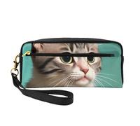 A Curious cat Small Makeup Bag.Stylish doublesided Printed Portable Cosmetic Bag, Multifunctional Storage Bag for Women