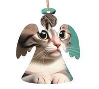 A curious cat Wooden Tree Ornaments Angel Shape 4 PCS, Hanging Decorative Pendants, Vintage Design for Holiday