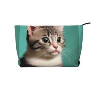 A Curious Cat Zipper Closure Corduroy Makeup Bag Multifunctional Organizer 22x7x17cm for Travel Camping Vacation Fitness