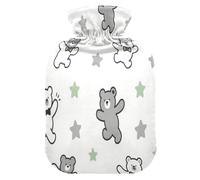 A Cute and Funny Grey Teddy Bear hot Water Bottles with Soft Cover 1L hot compresses for The Body for Neck and Shoulder Pain Relief Neck Shoulder Pain Relief