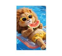 A Cute, Big, Fluffy Lion Floating on Pool (12) Canvas Poster Wall Art Decor Print Picture Paintings 20x30inch(50x75cm)