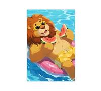 A Cute, Big, Fluffy Lion Floating on Pool (2) Canvas Poster Wall Art Decor Print Picture Paintings 08x12inch(20x30cm)