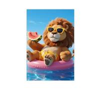 A Cute, Big, Fluffy Lion Floating on Pool (4) Canvas Poster Wall Art Decor Print Picture Paintings 12x18inch(30x45cm)