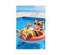 A Cute, Big, Fluffy Tiger Floating on Pool (1) Canvas Poster Bedroom Decor Print Picture Paintings 08x12inch(20x30cm)
