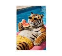 A Cute, Big, Fluffy Tiger Floating on Pool (5) Canvas Poster Wall Art Decor Print Picture Paintings 16x24inch(40x60cm)