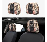 A Cute Black Cat Head Rest Cover Car Accessories, 2 Pcs Car Seat Headrest Cover, Washable Headrest Protector Universal Fit To All Car Suvs Truck Van Vehicles Auto