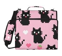 A Cute Cartoon Black Pixel Cat 1.5-Inch 3-Ringing School Zipper Binder with Handle and Removable Shoulder Strap Laege Capacity Document Organizer Bag for Middle School