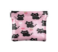 A Cute Cartoon Black Pixel Cat Women's Small Leather Change Purse Portable Jewelry pouching for Women