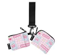 A Cute Cartoon Blue Bear Women's Money Organizers Slim Detachable Change Purse Key Holder with Wristlet Strap for Daily Use 2 Packs Mujer para tarjetas