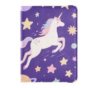 A Cute Cartoon Purple Cosmic unicorns Leather cute passport holder for travel Travel Documents Organizer Protector Passport Case for men Lightweight
