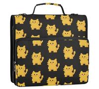 A Cute Cartoon Yellow Pixel Cat 3 Rings 1.5 inch Zip Up Binder with Shoulder Strap Multiple Pockets Portfolio Binder Suitable for Middle School Carpeta de cremallera