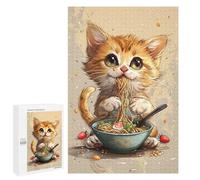 A Cute Cat Is Eating Ramen Jigsaw Puzzle for Adults And Families, 1000 PCS, A Mindful Leisure Activity for Puzzle Lovers, at Home