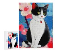 A Cute Cat Sitting on A Colorful Background. 500 Pieces Pieces animal Classic Wooden Jigsaw Puzzle for Adults
