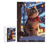 A Cute Cat Sitting on A Snowy Windowsill.300 Pieces Pieces animal Classic Wooden Jigsaw Puzzle for Adults