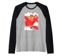 A Cute Chick is Flying Plane. Chicken Pilot Raglan Baseball Tee