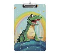 A Cute Crocodile on A Rainbow Background Clipboard, A4 Acrylic Clipboards with Hanging Hook, Ultra Lightweight & Shatterproof Writing Board for Office, Nurses, 8.5" X 12.5"