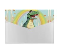 A Cute Crocodile on A Rainbow Background File Folder, Waterproof Expanding File Folder with 6 Pockets, Durable PP Document Organizer for Office, Home