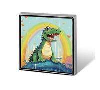 A Cute Crocodile on A Rainbow Background Lapel Pin Square Metal Brooch Pin with Secure Pin Back Fashion Button Badge for Clothing, Hats, Bags Decoration