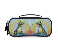 A Cute Crocodile on A Rainbow Background Pencil Case with Handle, Large Capacity PU Leather Pencil Bag Office Organizer, Portable Cosmetic Bag for Travel, Home