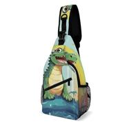 A Cute Crocodile on A Rainbow Background Sling Bag Small Crossbody Bags with Adjustable Strap Durable Chest Bag for Hiking Travel