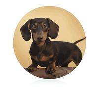 A Cute Dachshund Cutting Board for Kitchen Mini Cheese Chopping Board Round Tempered Glass Chopping Block for Picnic Cutting Pizza Meat Fruit(7.9 Inch)