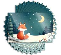 A Cute Fox Sitting in A Snowy Forest Under A Starry Night Sky. Fall Restroom Decor - Bumper Door Removable Vinyl Decal(8X12CM)