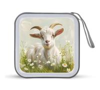 A Cute Goat Daisy Flowers CD Case 40 Capacity Plastic DVD Storage Box Sleeves Zippered Wallet
