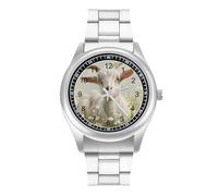 A Cute Goat Daisy Flowers Quartz Watch Stainless Steel Wrist Watches for Men Women Easy to Read