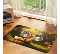 A Cute Little Fox Pet Food Mat 17.2x11.81in Absorbent Non-Slip PU Leather Feeding Mat for Dogs Cats Rubber Bottom Fast Drying Rollable Pet Bowl Placemat