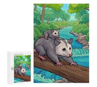 A Cute Opossum Family by The River.300 Pieces Pieces animal Classic Wooden Jigsaw Puzzle for Adults