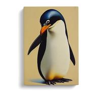 A Cute Penguin Peach Canvas Print | Gallery Wrapped 30mm Frame Wall Art | 30x20 inches | Ready to Hang | Contemporary Animals Picture | Living Room Bedroom Lounge Office