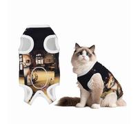 A Cute Steampunk Tabby cat Dog Surgery Suit Recovery Suit, Breathable Full Body Dog & Cat Surgical Suit with Cute Prints, Alternative to Cone for Spay Neuter Wound Care, Male & Female Pets Small