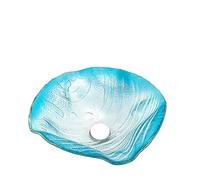 A&D Blue Luxury Decorative Basin,Counter Washing Bowl Basin, Bathroom Artistic Glass Basin,12L Modern Tempered Vessel Sink