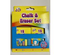 A&D Chalk and Duster Set, 24 Multicoloured Chalk, Eraser Included