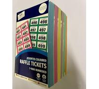 A&D Raffle Tickets, 6 Books of 1-1000, Perforated, Easy to Tear, Mixed Colours, Numbered, for Cloakroom Tombola Draw