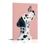 A Dalmatian Dog with A Butterfly on Its Nose, in A Minimalistic Style, on A Pink Background_ Poster Room Decoration Painting Interior Aesthetics Canvas Oil Painting Star Movie Music Album Poster