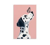 A Dalmatian Dog with A Butterfly on Its Nose, in A Minimalistic Style, on A Pink Background_ Poster Room Decoration Painting Interior Aesthetics Canvas Oil Painting Star Movie Music Album Poster