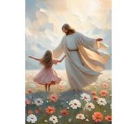 A Dance of Grace, Jesus and Girl Dancing, Modern Christian Wall Art, Kids Bible Art Painting, Jesus with Children Print (24 x 36 in, Unframed)