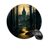 A Dark and Mysterious Gothic Castle Mouse Pad Round Premium-Textured Waterproof Computer Mousepad, Stitched Edges Gaming Mouse Mat for Laptop, Home Office Decor Desk Accessories