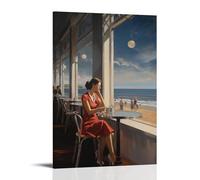 A Day at The Sea in The Style of Edward Hopper Poster Canvas Wall Art Modern Simple Style Suitable for Various Life Scenes Is Also A Great Birthday Gift Souvenir ChoiceFrame-style16x24inch(40x60cm)