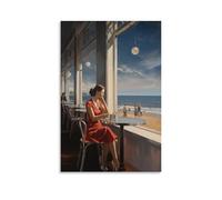 A Day at The Sea in The Style of Edward HopperModern Aesthetic Decor Prints for Bedroom Living Room Office with Premium Fade Resistant Canvas16x24inch(40x60cm)A Day at The Sea in The Style of Edward H